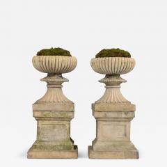 19th c Pair of Scottish Buff Terracotta Urns with Classic Plinths - 4036580