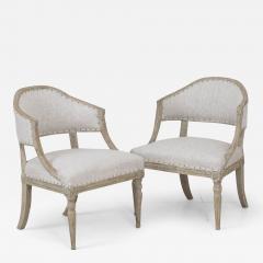 19th c Pair of Swedish Gustavian Painted Barrel Back Armchairs - 3467458