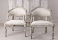 19th c Pair of Swedish Gustavian Painted Barrel Back Armchairs with Lion Heads - 2640307