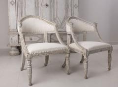 19th c Pair of Swedish Gustavian Painted Barrel Back Armchairs with Lion Heads - 2640316