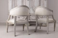 19th c Pair of Swedish Gustavian Painted Barrel Back Armchairs with Lion Heads - 2640317