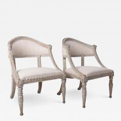 19th c Pair of Swedish Gustavian Painted Barrel Back Armchairs with Lion Heads - 2644966