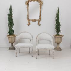 19th c Pair of Swedish Gustavian Painted Barrel Back Armchairs with Lion Heads - 3470019