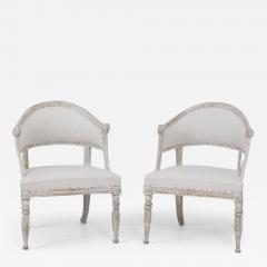 19th c Pair of Swedish Gustavian Painted Barrel Back Armchairs with Lion Heads - 3475277