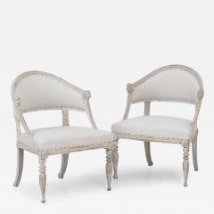 19th c Pair of Swedish Gustavian Painted Barrel Back Armchairs with Lion Heads - 3514592