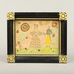 19th c Pennsylvania Watercolor Courting Scene - 4264385