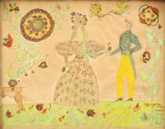 19th c Pennsylvania Watercolor Courting Scene - 4267382