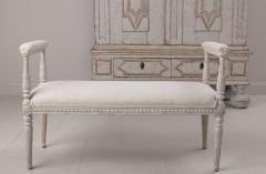 19th c Swedish Gustavian Painted Window Seat Bench with Armrests - 2714083