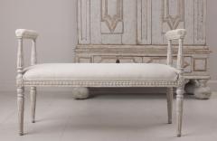 19th c Swedish Gustavian Painted Window Seat Bench with Armrests - 2714088