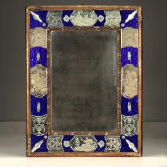 19th c Venetian Murano Mirror with Blue Glass and Reverse Etched Mirror Plates - 3890424