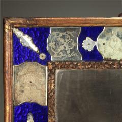 19th c Venetian Murano Mirror with Blue Glass and Reverse Etched Mirror Plates - 3890426