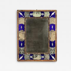 19th c Venetian Murano Mirror with Blue Glass and Reverse Etched Mirror Plates - 3891213