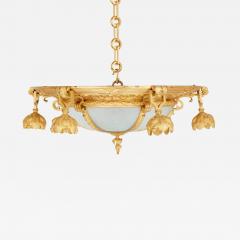 19th century French gilt bronze and glass six light chandelier - 3532283