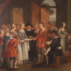 19th century French painting genre scene with wedding - 4111057