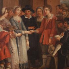 19th century French painting genre scene with wedding - 4111063