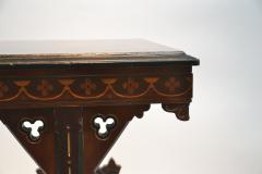 19th century Gothic side table Marquetry Inlaid Gold incised carved base - 1333829