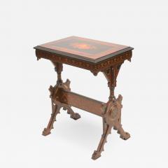 19th century Gothic side table Marquetry Inlaid Gold incised carved base - 1336837