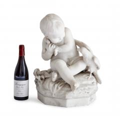 19th century marble sculpture of a putto and bird signed Pigal - 3364609