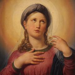 19th century panel painting Virgin Mary in contemplation - 4267441