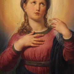 19th century panel painting Virgin Mary in contemplation - 4267442
