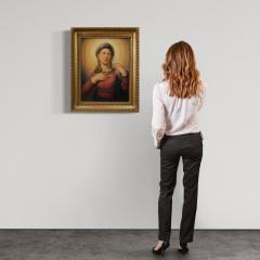 19th century panel painting Virgin Mary in contemplation - 4267445