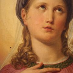 19th century panel painting Virgin Mary in contemplation - 4267446