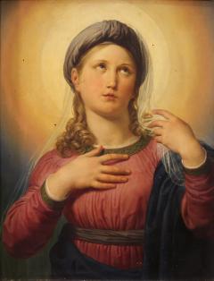 19th century panel painting Virgin Mary in contemplation - 4269465