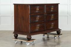 19thC Colonial Carved Campaign Teak Chest Credenza - 3802783