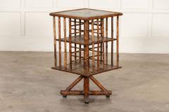 19thC English Bamboo Revolving Bookcase Side Table - 3043667