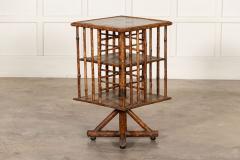 19thC English Bamboo Revolving Bookcase Side Table - 3043671