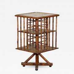 19thC English Bamboo Revolving Bookcase Side Table - 3044403