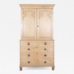 19thC English Carved Pine Linen Press - 2559364