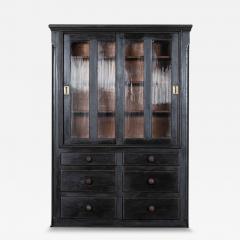 19thC English Ebonised Pine Glazed Housekeepers Cabinet - 4040505