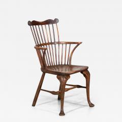 19thC English George III Oak Elm Comb Back Chair - 3907466