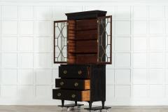 19thC English Glazed Mahogany Ebonised Bookcase Secretaire - 3858871