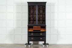 19thC English Glazed Mahogany Ebonised Bookcase Secretaire - 3860504