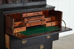 19thC English Glazed Mahogany Ebonised Bookcase Secretaire - 3860505