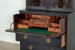 19thC English Glazed Mahogany Ebonised Bookcase Secretaire - 3860506