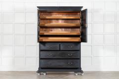 19thC English Oak Painted Linen Press - 4412727