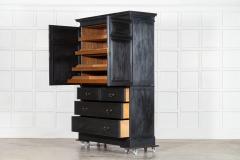 19thC English Oak Painted Linen Press - 4412731