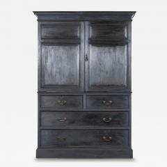 19thC English Oak Painted Linen Press - 4412944