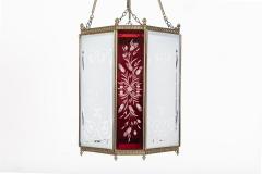 19thC English Oversized Etched Glass Lantern - 2339463