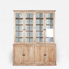 19thC Large English Bleached Pine Bookcase Cabinet Vitrine Dresser - 2096473