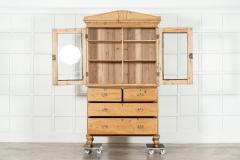 19thC Large English Glazed Pine Housekeepers Cabinet - 3598716