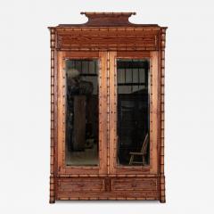 19thC Large French Pine Faux Bamboo Wardrobe - 4420469