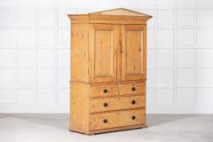 19thC Pedimented English Pine Linen Press - 2722075