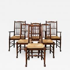 19thC Set of 6 Oak Rush Dining Chairs - 1949108