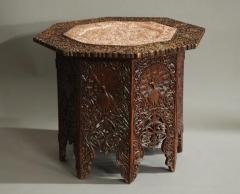 19thc Indian octagonal carved hardwood table - 4787737