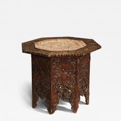 19thc Indian octagonal carved hardwood table - 4790125