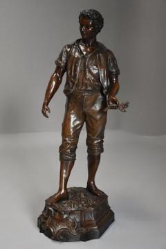 19thc large bronzed spelter figure of a farm labourer signed Milliot - 4799971